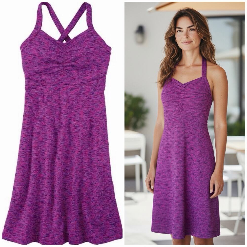 Title Nine Racerback Athletic Dress Sz M Purple Pink Spacedye Built In Bra